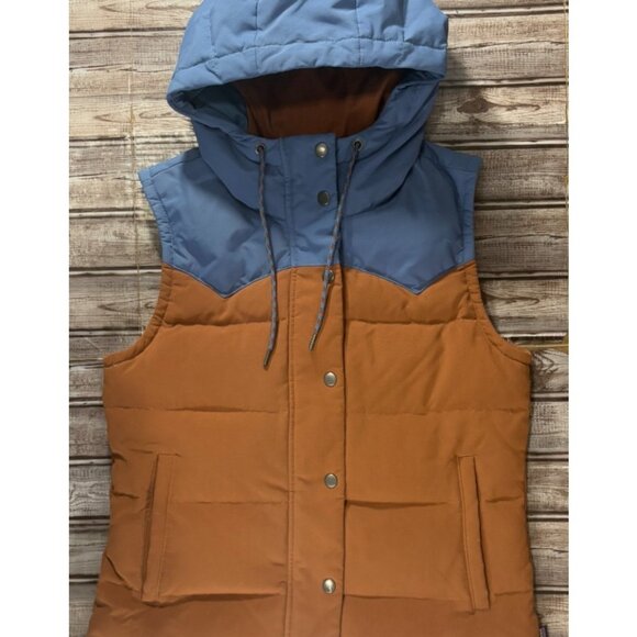 Patagonia Jackets & Blazers - Patagonia Bivy Sisu Hooded Puffer Down Canvas Vest size S color Brown Blue